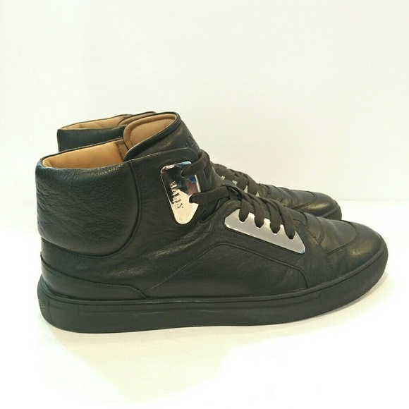 Bally Hexy Men's Hightop Sneaker Black Leather 11d - Picture 3 of 8